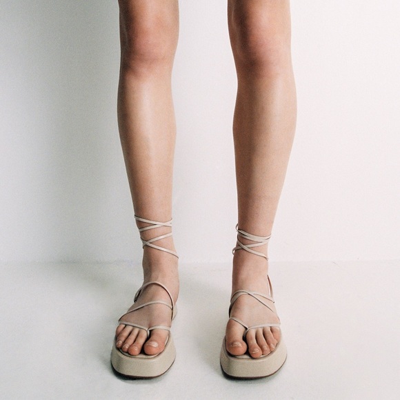 NWT Zara ice white tied leather platform sandals